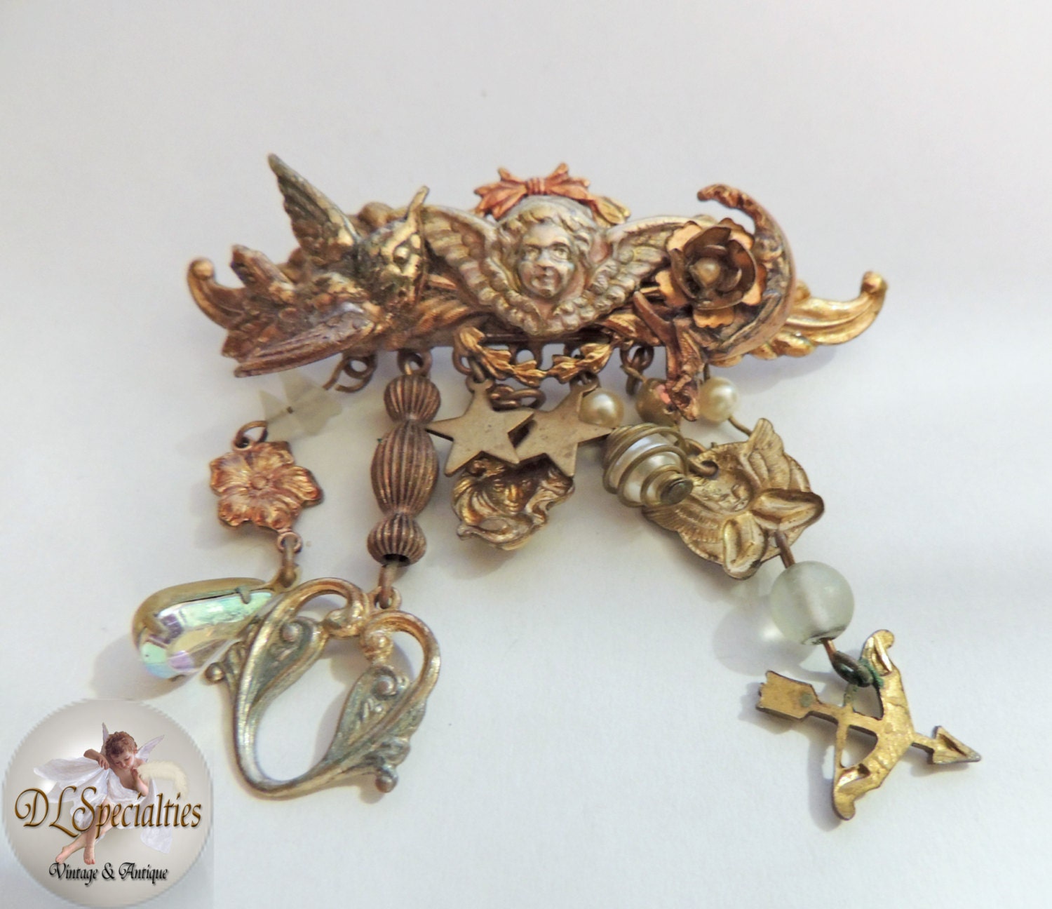 Chatelaine Gold Celestial Vintage Jewelry Brooch