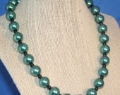 Teal Pearl and Black Bead Necklace