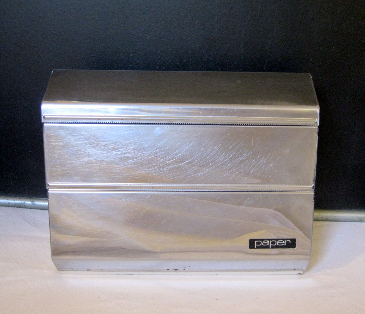 Kitchen Paper Dispenser: Lincoln Beautyware Canister, Chrome Ivory, mid century kitchen, foil plastic wrap organizer, hanging wall unit