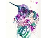 Watercolor Illustration of Humming Bird- 11 x 14 inch Giclee Print