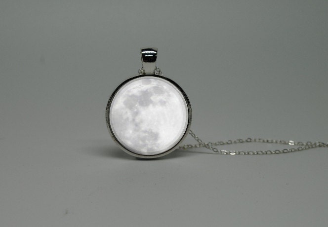 Silver Glass Necklace with Awesome Moon