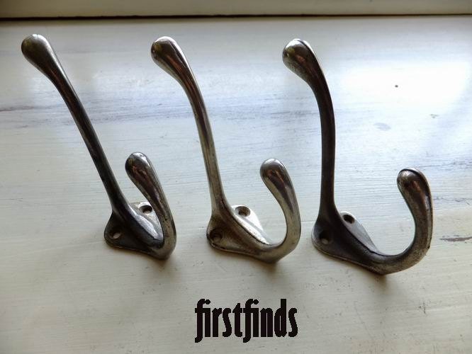 3 Vintage Coat Hooks Double Wall Hangers Rack Towel Hook Metal Hardware