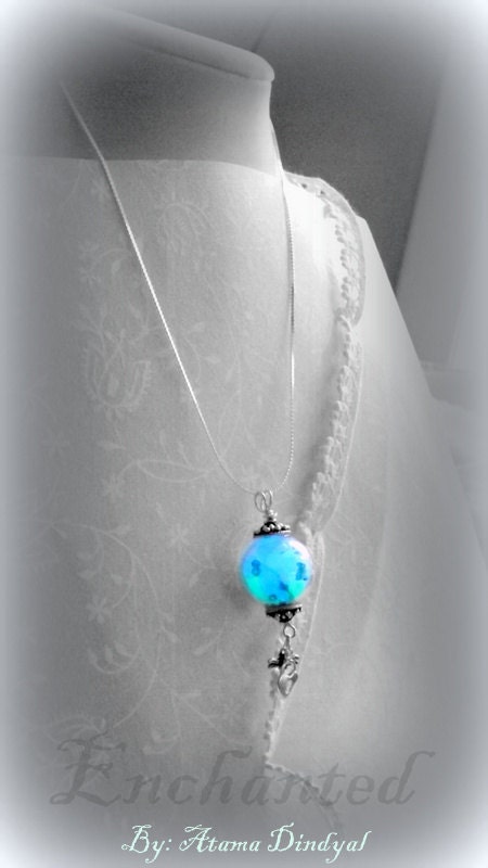 Sterling Silver Orb Necklace / Wedding /  Glow in the dark / Fantasy/ Miniture Fairy / Necklace / Dragonfly / Key Jewelry