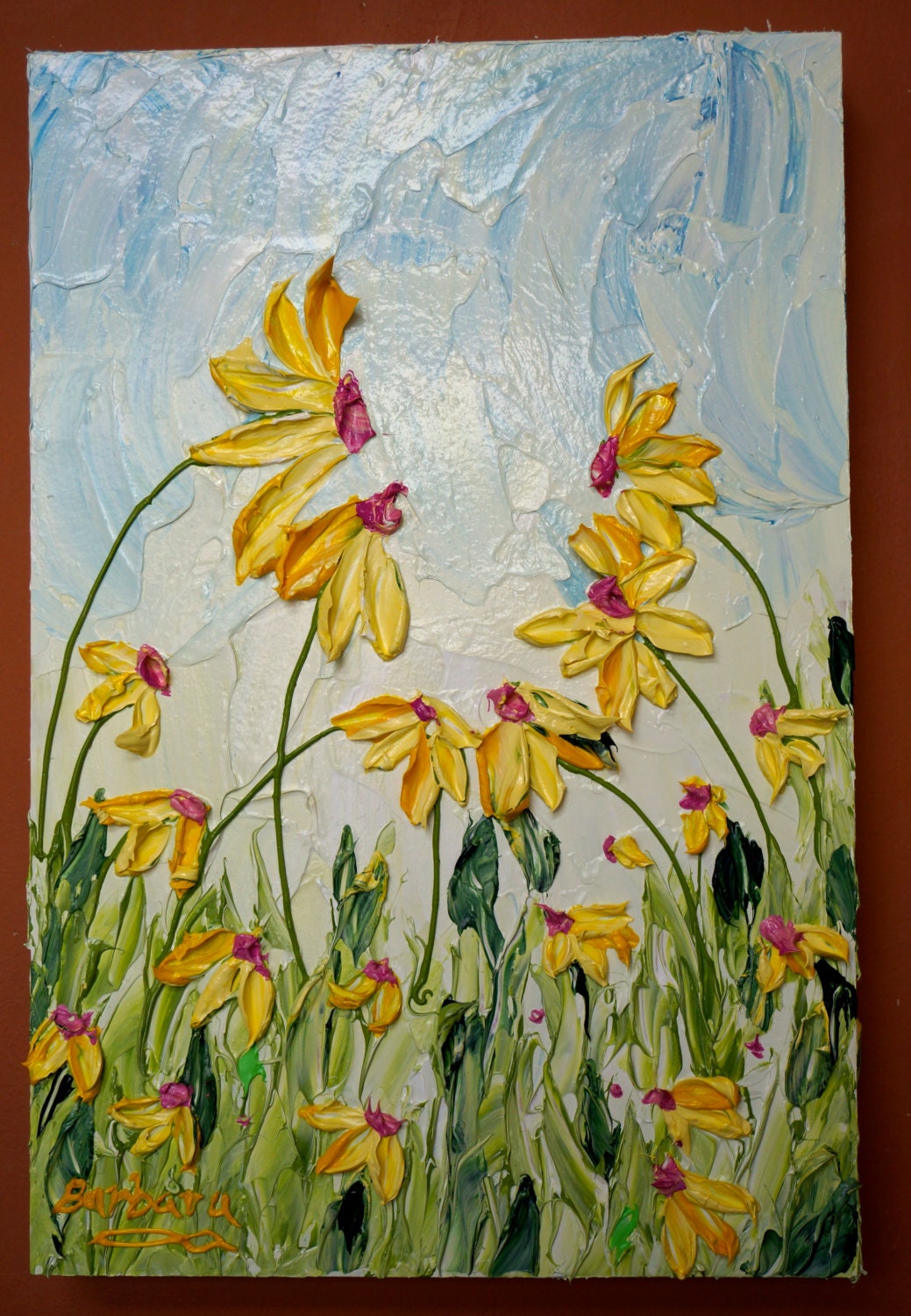 True Friendship - Floral Impasto Painting of Field of Daisies