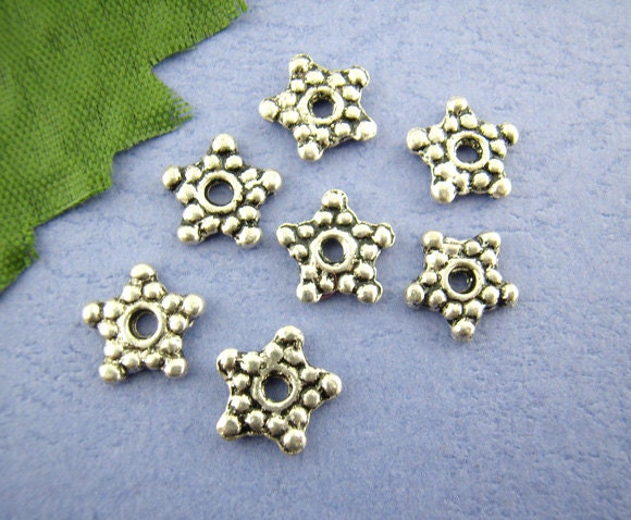 100 Antique Silver Star Daisy Spacer Beads 6mm for Necklace, Craft, Jewelry  - Pack of 100