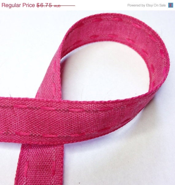 RIBBON SALE 20% OFF - 5M - High Quality Decorative  Ribbon Natural Cotton "Aztec Stitch"  15mm wide Fuchsia - 5.5 Yards