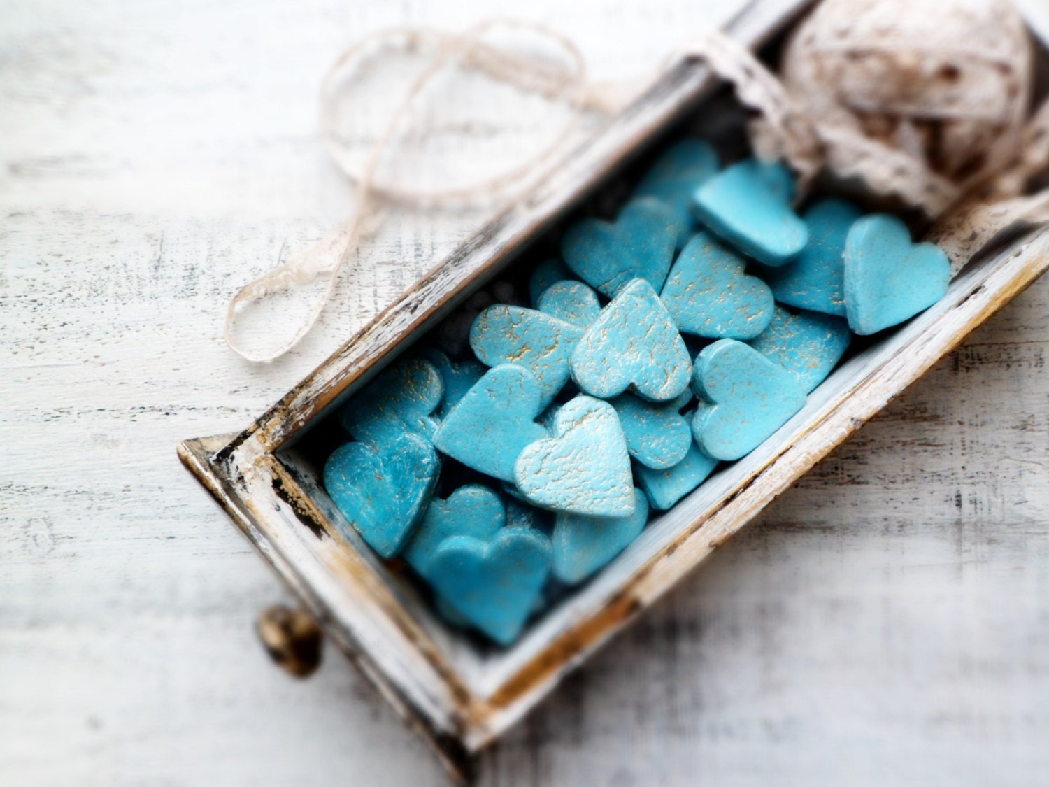 Set of 100 rustic wedding favors heart magnets cottage chic guest favors shabby chic bridal shower mint aqua turquoise white grey