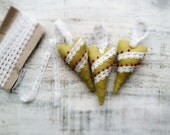 Linen heart ornament chartreuse lime yellow green white vintage lace bowl fillers home decor kitchen decor rustic shabby chic