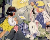 Adorable White BUNNY Is Painted Black While He Sleeps. VINTAGE Rabbit Digital Illustration. Vintage Rabbit Digital DOWNLOAD Print.