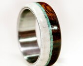 Mens Wedding Band Wood and Antler with Titanium and Turquoise