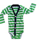 Baby Cardigan Onesie - Green Preppy Baby Boy Cardi - Perfect for a Winter Baby Shower Gift