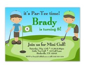Golf Invitation - Handsom Little Blue and Lime Green Boy Golfers Personalized Birthday Party Invite - a Digital Printable File