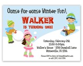 Ice Skating Invitation - Winter Snow and Snowball Fun, Boys and Girls Personalized Birthday Party Invite - a Digital Printable File