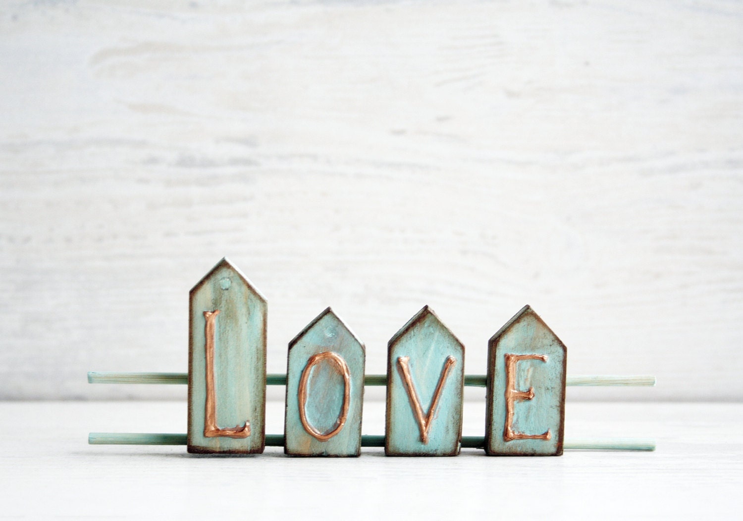 LOVE Sign Home Decor Wooden Sign Rustic Shabby Wooden Decor Mint Copper