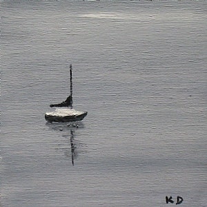 Maine Painting. Sailboat in Portland, Harbor.Seascape. Oil on wood block/panel."On the Waterfront 1".Original Art by Kathleen Daughan