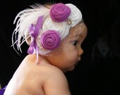 Baby Headband, Flower Headband, Photo Prop, Toddler Headband, Feather Headband.