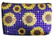 Make Up Cosmetics Bag Yellow Sun Flowers Galaxy Blue - Summer