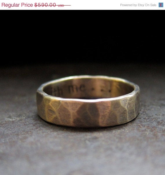 10% OFF 14k yellow gold custom rustic wedding band, 5 mm