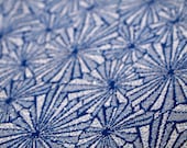 Vintage 60s blue and silver metallic geometric starburst type pattern fabric