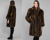 Vtg Chocolate Brown Chubby Avant Garde Knee Length Fox Fur Coat S-M