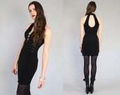 Vtg 80s 90s Black Avant Garde Cage Bandage Bodycon Cut Out Mini Dress S