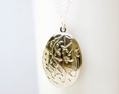 Silver Plated Oval Locket Necklace, Sterling Silver Plated Chain, Valentines gift, Birthday, Vintage Style Jewelry by Giftin For Fifteen