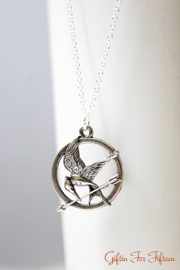 Hunger Games Pendant Necklace, Sterling Silver Plated Chain, Minimalist, Simple, Everyday, Modern, Bridal Gifts, Mixed Metal, Custom Orders