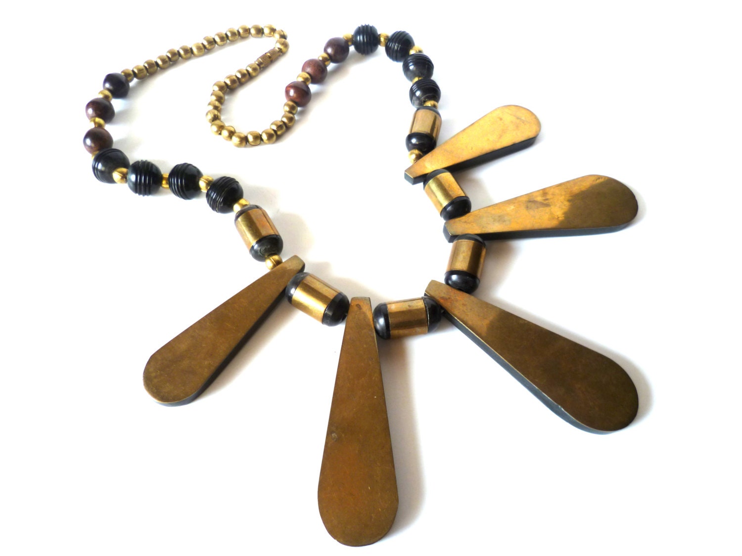VINTAGE: Brass Horn Reversible Necklace/ Tribal Style