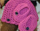 Crochet baby beanie hat baby slippers crochetyknitsnbits magenta quality handmade baby girl clothes baby shower gift layette 0 to 6 months