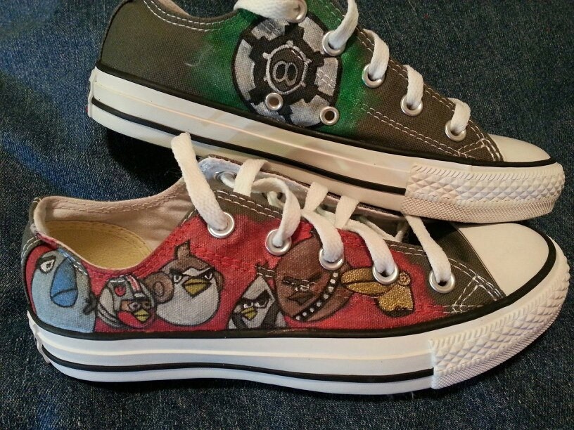 Hand-painted Angry Birds Star Wars on Converse shoes