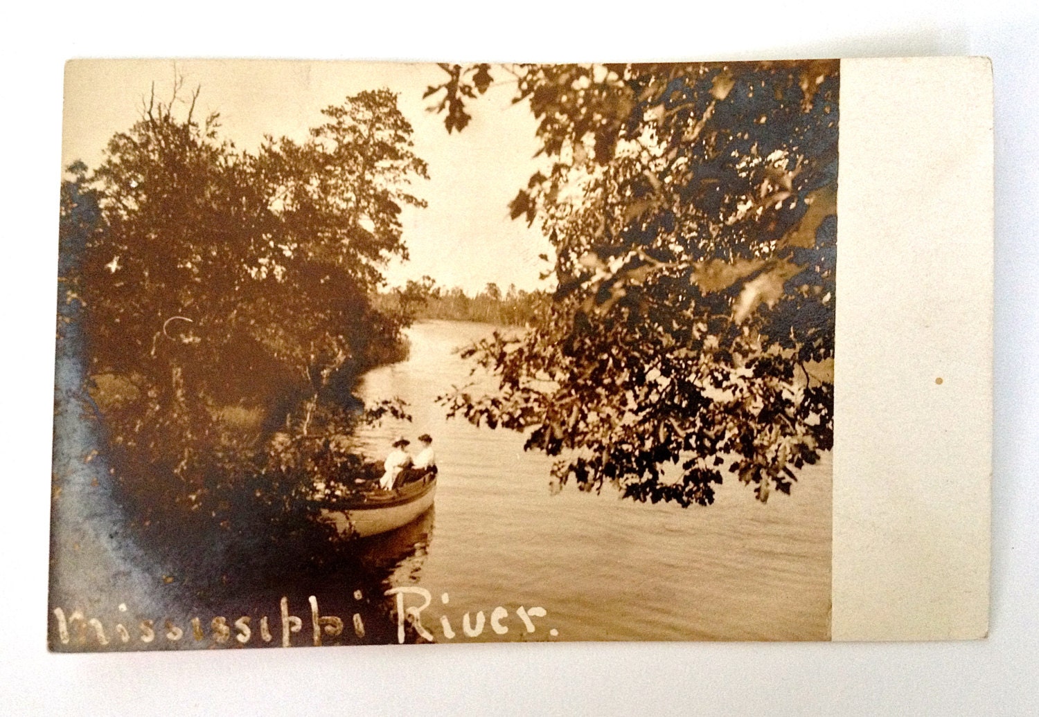 1908 Mississippi River Postcard - Two Women in a Boat - Vintage