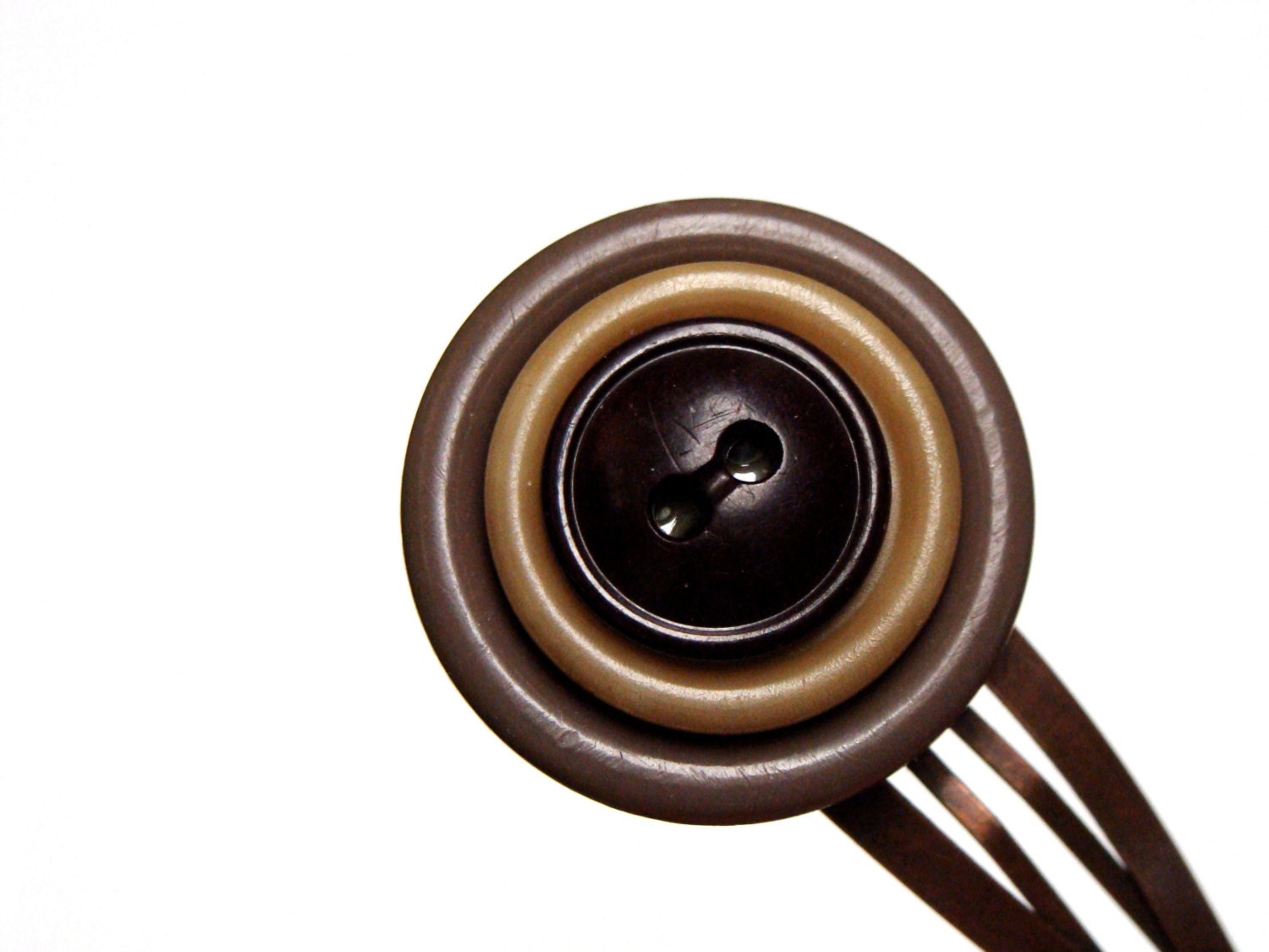 Earthy Hair Clip, Brown Button Snap Clippy Hair Accessory, Vintage Stacked Buttons, Rustic Charm Snappy, Eco Upcycled - "Latté Love""