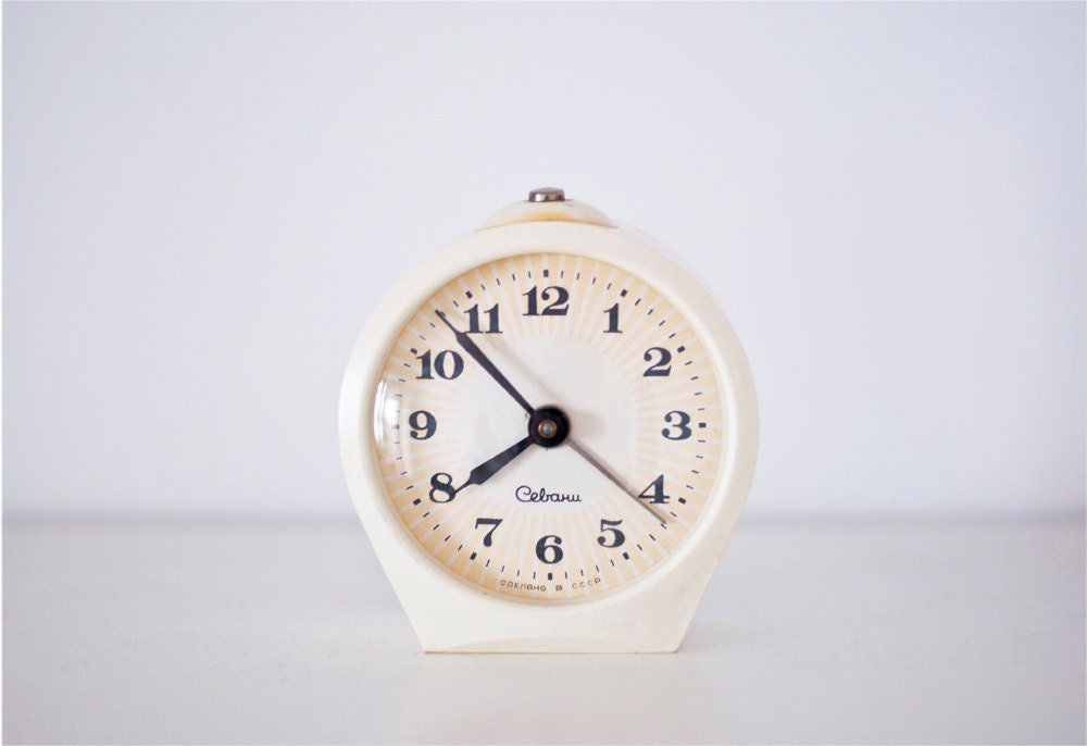 Vintage ivory mechanical alarm clock "Sevani" - working condition