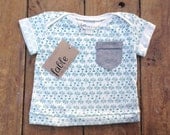 Organic Cotton Pocket Tee - Turquoise Carnival on Cream