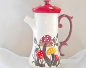 Mushroom Ceramic Pitcher Ceramics and Pottery Retro Kitchen Decor 60s Kitchen 70s Kitchen Decor Hippie Decorations Hippie Decor Red Pitcher