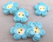 Handmade ceramic turquoise flatback embellishment flower buttons teal and yellow