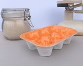 Two tone egg tray ceramic egg box  tangerine orange and white baking pottery kitchenware