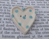Ceramic jewellery heart brooch love heart badge valentine jewellery blue spots