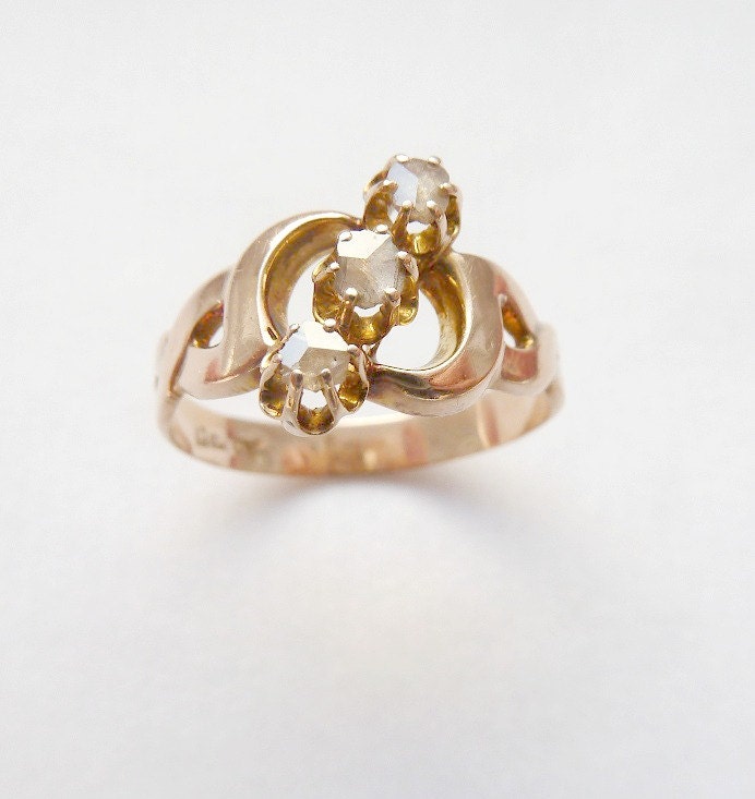 Exquisite Antique Victorian Rose Cut Diamond Braided Ring 12KT Rose Gold