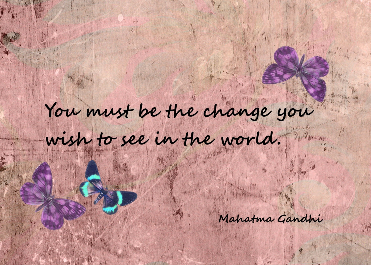 Positive Change 5x7 Art Matted Print Inspirational Gandhi Home Decor Shabby Chic