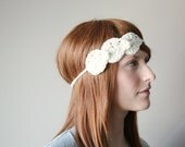 Summer Leaf Halo Headband . Tribal Boho Beach Wear . Tie On Head Wrap - Ivory Cream