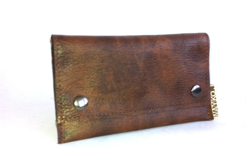 Brown tobacco Leatherette pouch, hand crafted tobacco wallet, Tobacco case, Clip close, Unisex