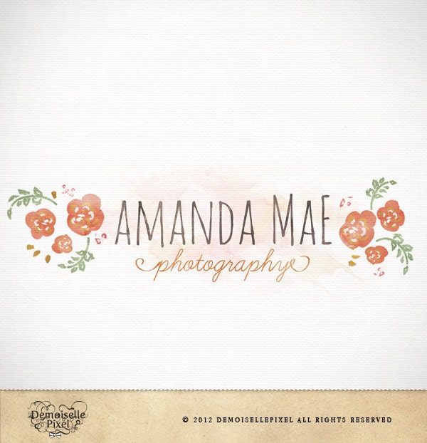 Hand Drawn Premade Logo Watercolor Flowers for Blog Etsy Banners