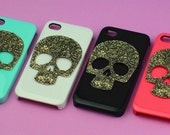 Floral Skull--  iphone 4 case ,stud iphone 4 / 4S case in black or white or green or red