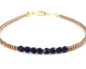 Dainty bracelet, tiny gold seed beads and black Czech crystal beads, thin bracelet, minimalist jewellery