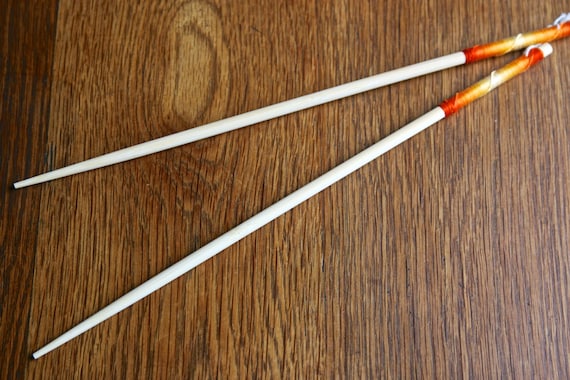 Hand decorated pair of long cooking bamboo chopsticks by Flower Power Nation