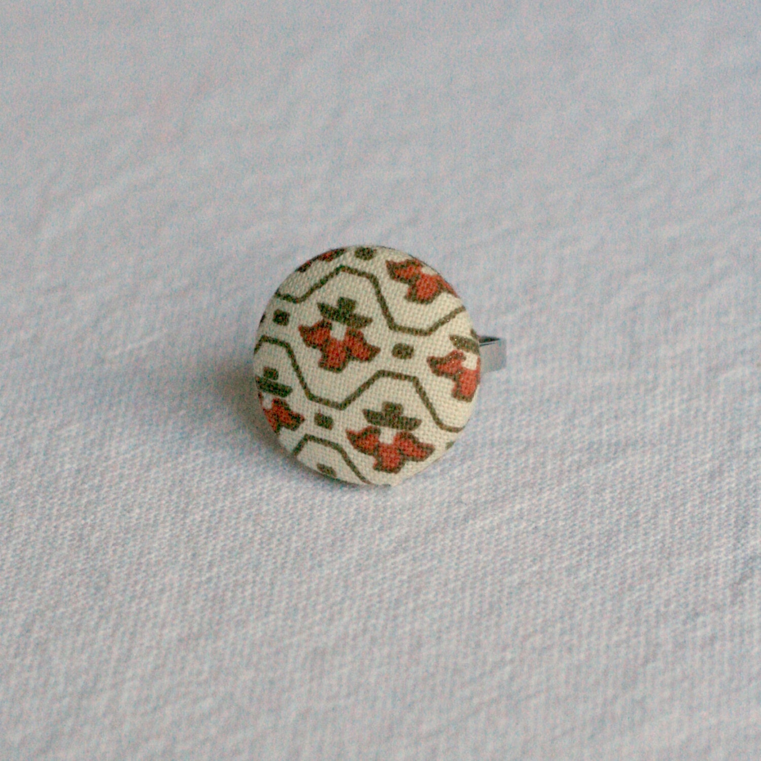 Aztec Print Fabric Covered Button Ring