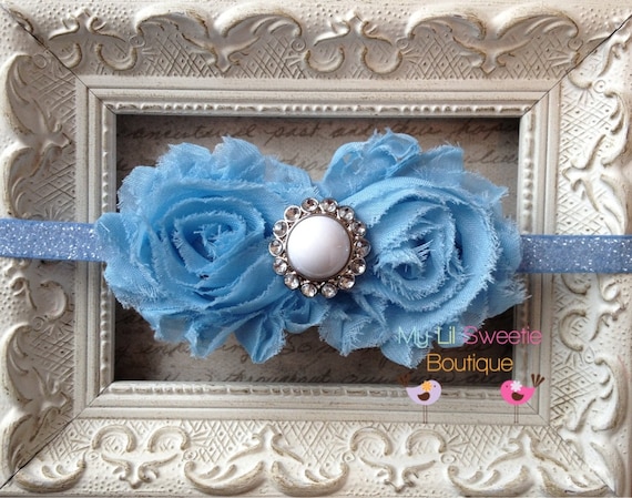Cinderella headband- baby blue Sparkly Headband with Pearl Rhinestone Center - Baby Girl Headband -