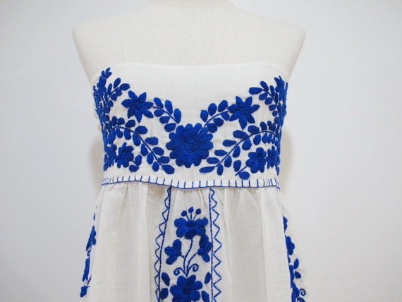 Mexican Embroidered Sundress Natural Cotton Strapless