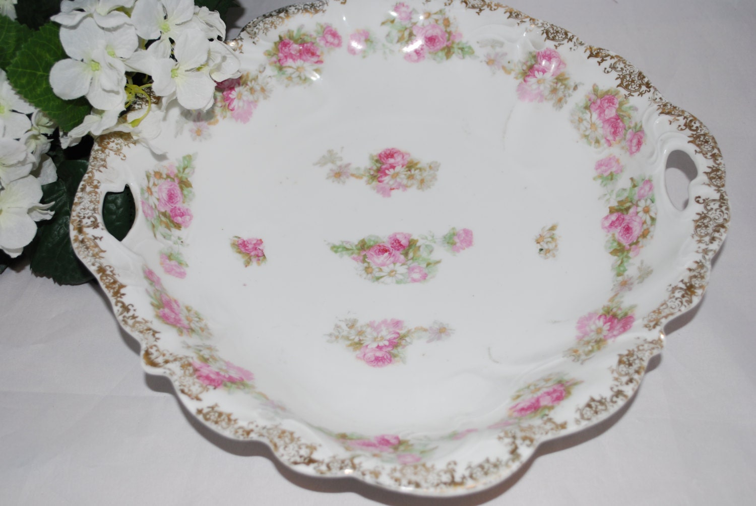 Vintage Shabby Chic Pink Rose Serving Plate 11 1/2"